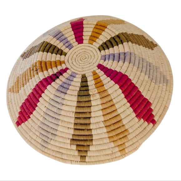 GHANA Natural Round Plate Basket Tray Native African Tribal Organizer Colorful - Picture 4 of 12